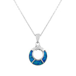 925 Sterling Silver CZ Simulated Opal Circle Pendant