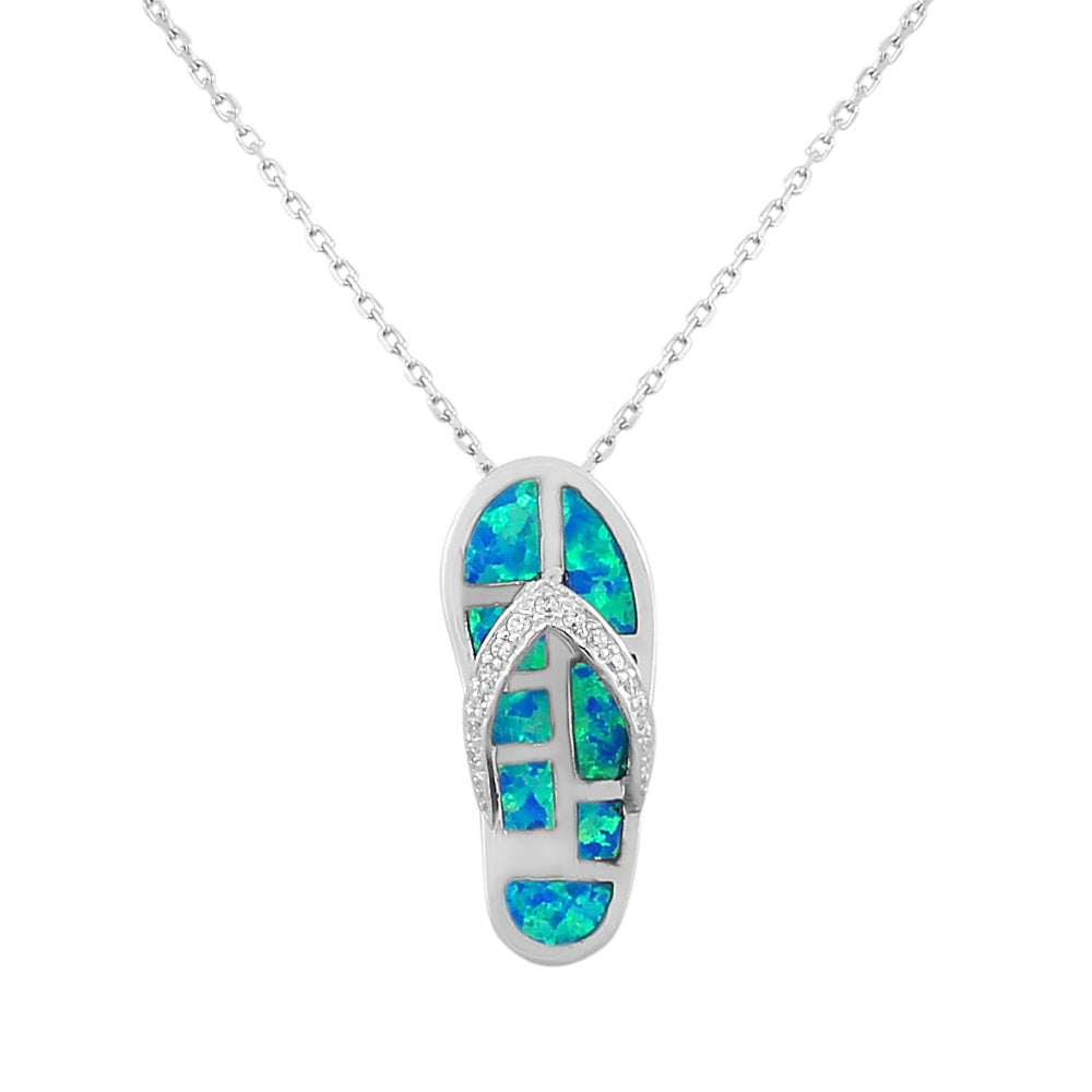 Opal Flip Flop Pendant Necklace Sterling Silver