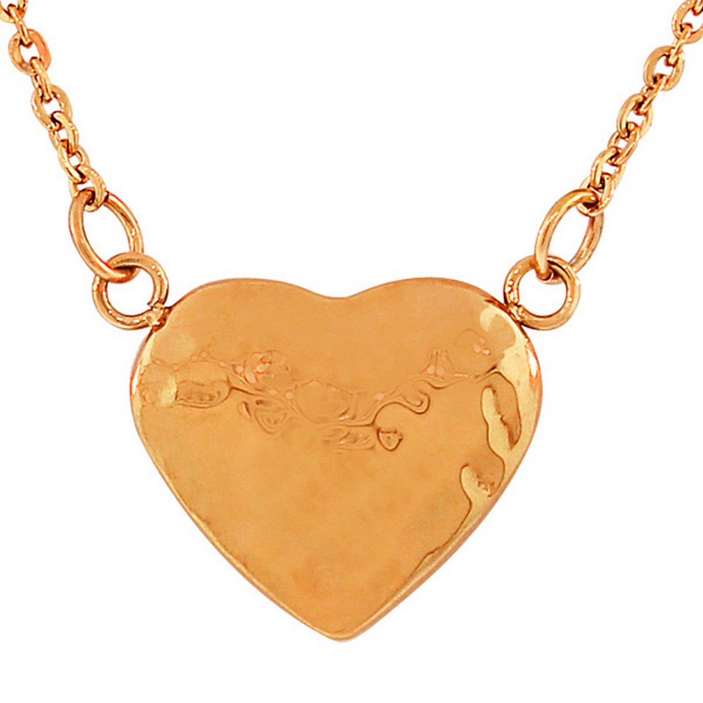 Stainless Steel Rose Gold-Tone Hammered Finish Love Heart Pendant Necklace