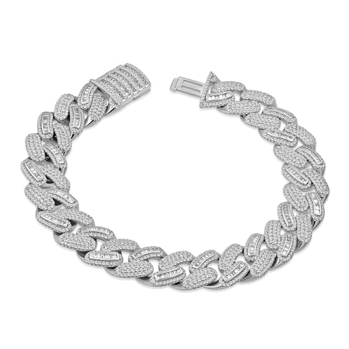 My Daily Styles Men's 925 Sterling Silver CZ Cuban Link Hip Hop 14mm Bracelet - 9"