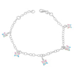 925 Sterling Silver Multicolor Enamel Butterflies Womens Girls Link Chain Bracelet