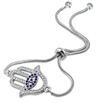 Stainless Steel Multi-Color CZ Evil Eye Hamsa Adjustable Snake Chain Bracelet