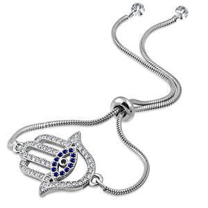 Stainless Steel Multi-Color CZ Evil Eye Hamsa Adjustable Snake Chain Bracelet