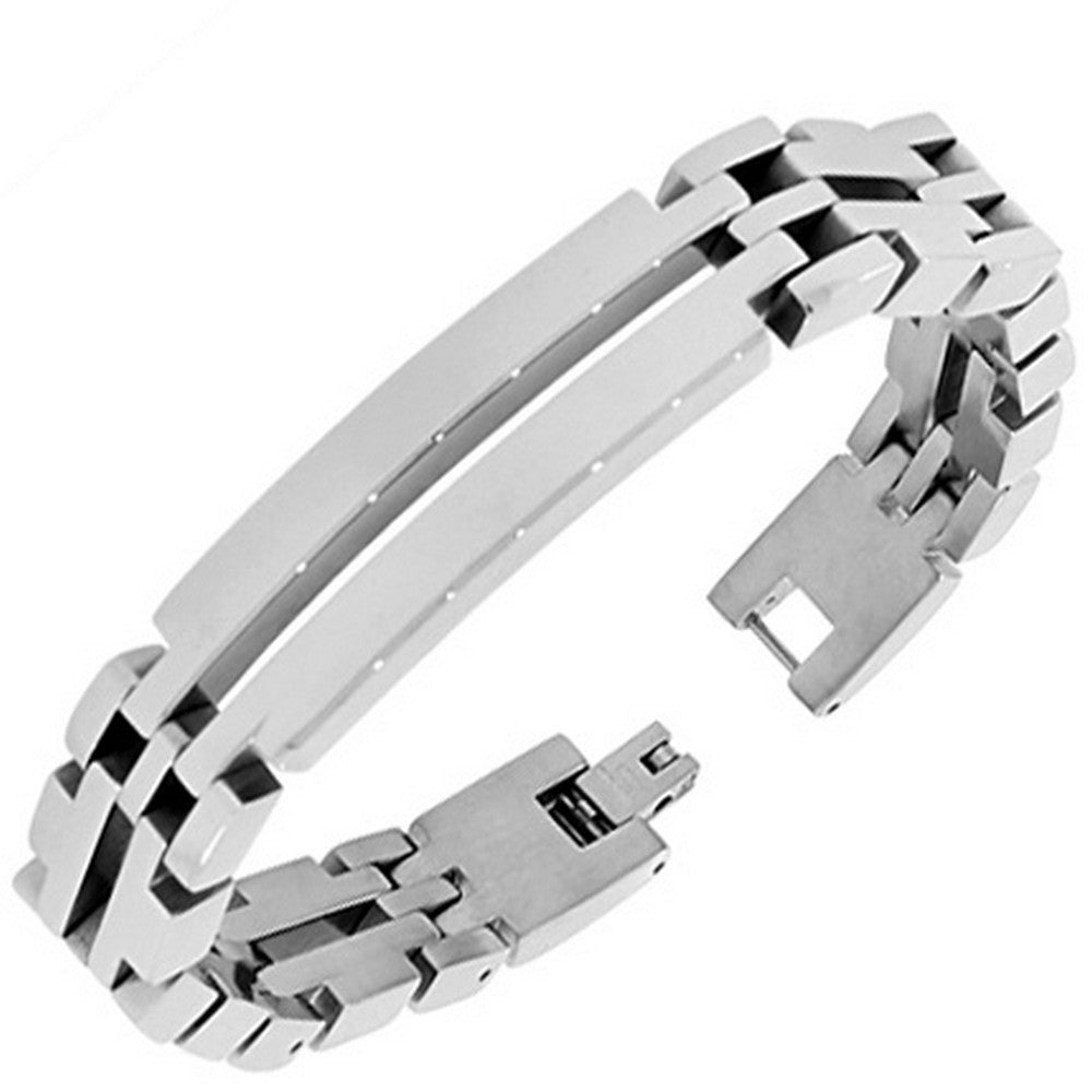 Stainless Steel Silver-Tone Link Chain Mens Bracelet