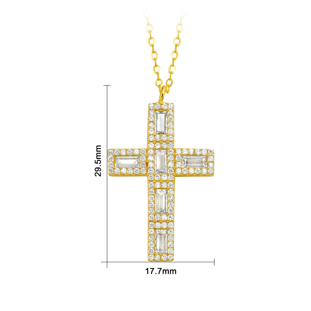 My Daily Styles 925 Sterling Silver Solid Cross Cubic Zirconia Women's or Girls Pendant - Adjustable Chain 16"-18"