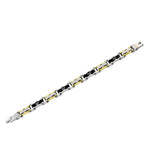 Stainless Steel Black Gold-Tone Silver-Tone CZ Greek Key Link Mens Bracelet