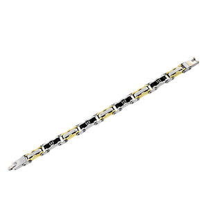 Stainless Steel Black Gold-Tone Silver-Tone CZ Greek Key Link Mens Bracelet