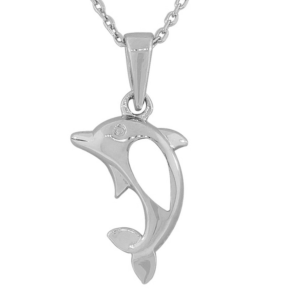 925 Sterling Silver Simulated White Mother-of-Pearl Dolphin Pendant Necklace