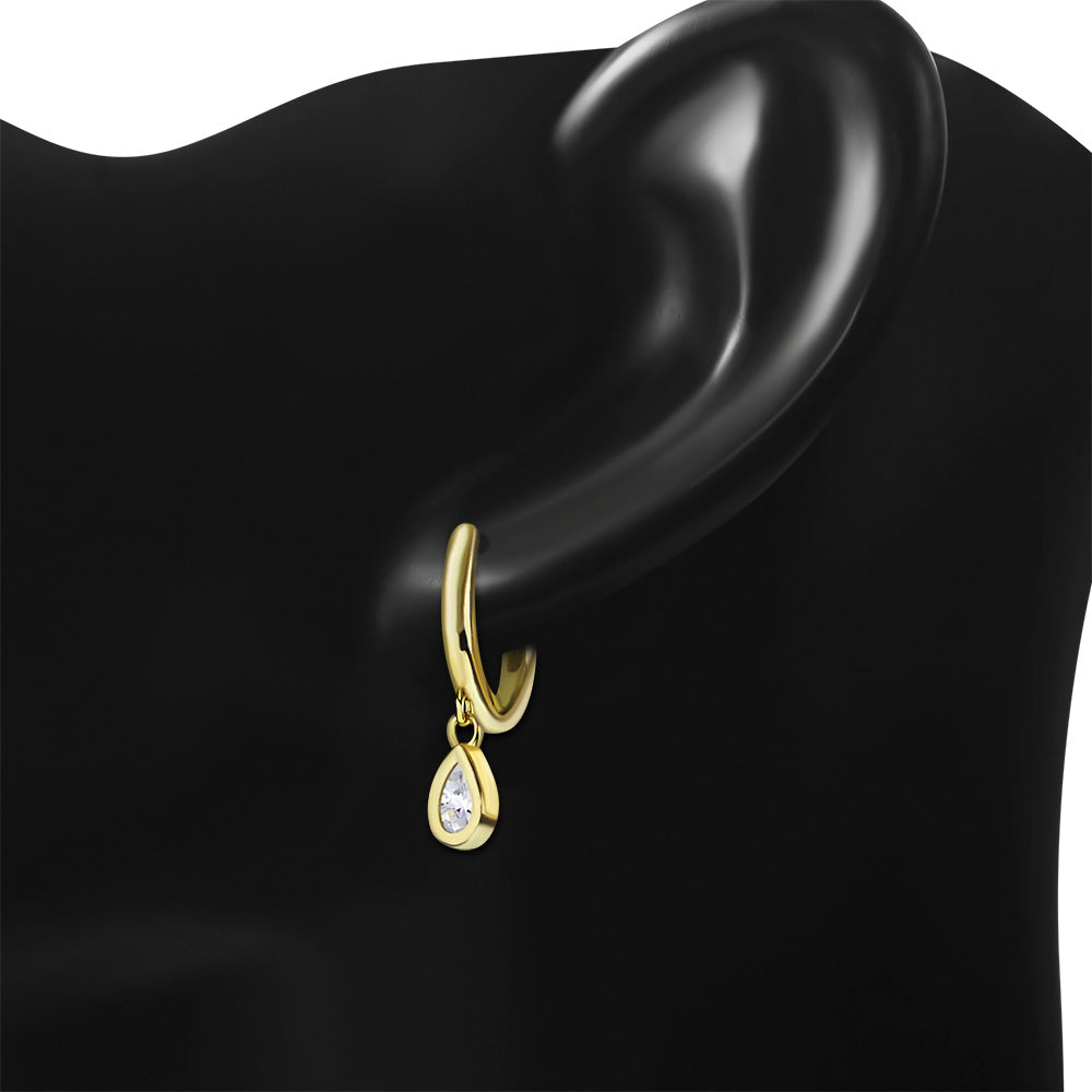 My Daily Styles Womens 925 Sterling Silver Huggie Drop Earrings with Bezel Set Pear-Shaped CZ