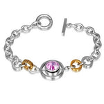 Stainless Steel Two-Tone Pink CZ Link Chain Bracelet