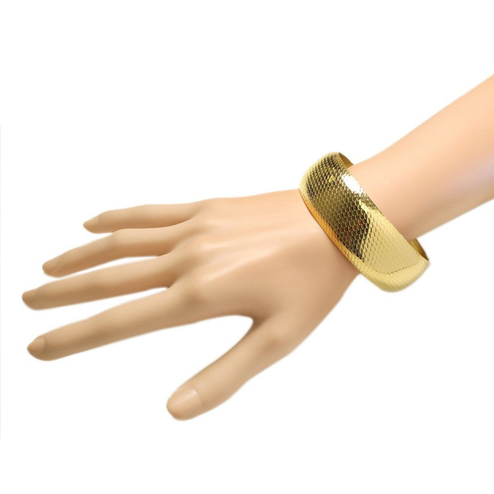 Stainless Steel Round Yellow Gold-Tone Classic Bangle Bracelet