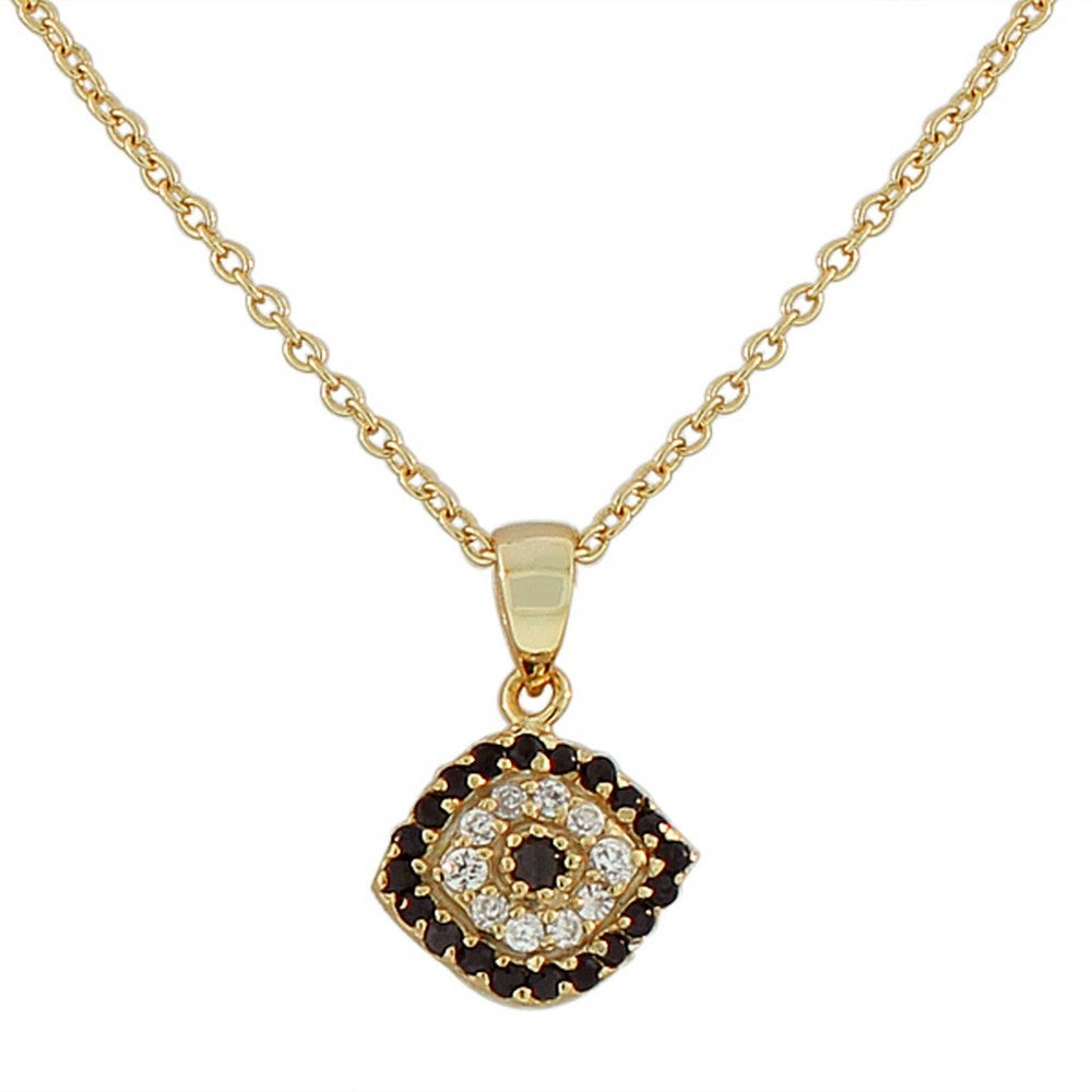 Sterling Silver Yellow Gold-Tone Evil Eye Black White Womens Pendant Necklace