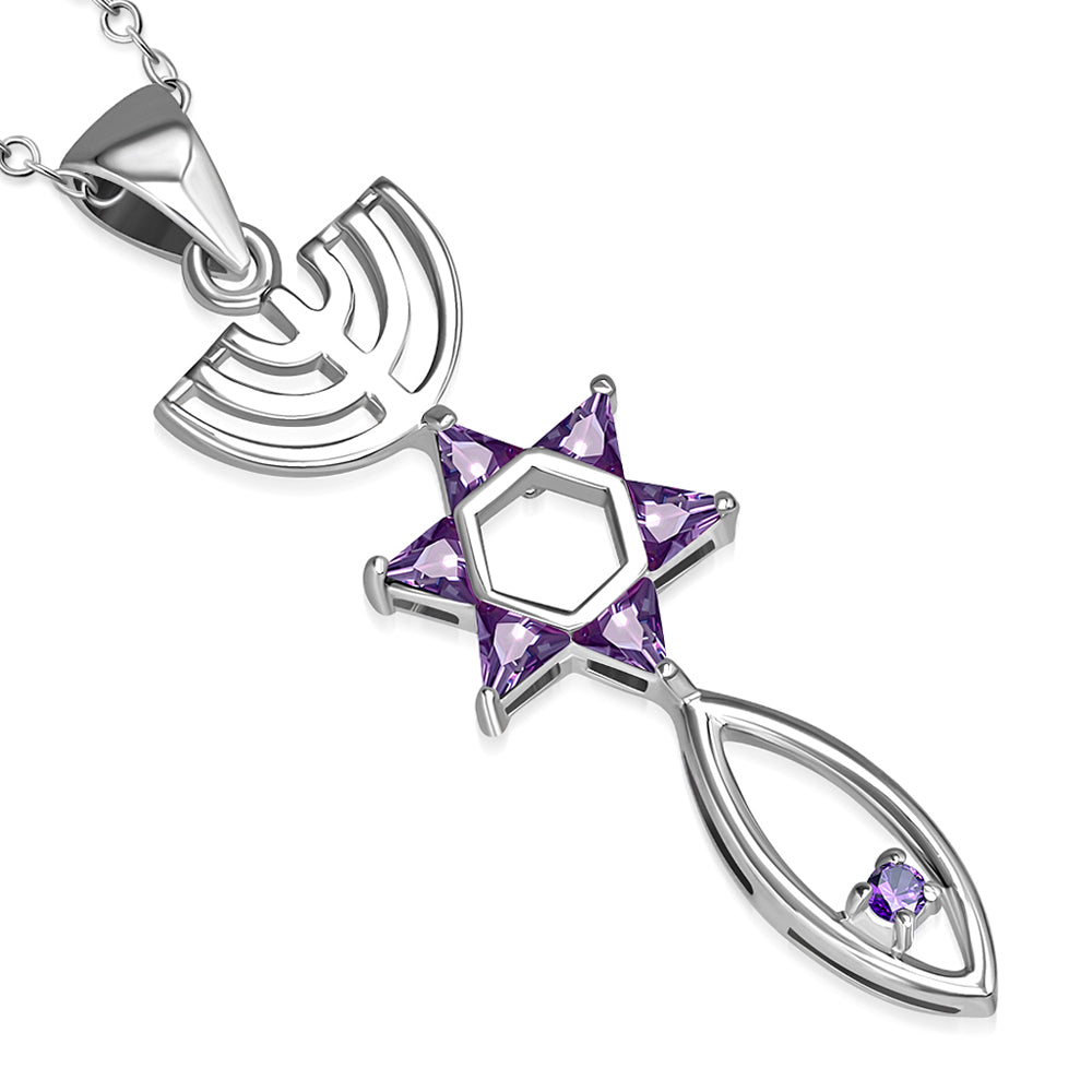 Messianic Seal Necklace Pendant 925 Sterling Silver Cubic Zirconia