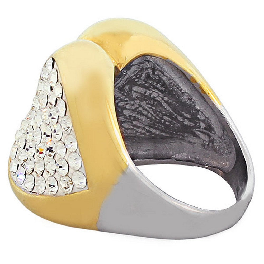 Stainless Steel Two-Tone White CZ Love Heart Statement Cocktail Ring