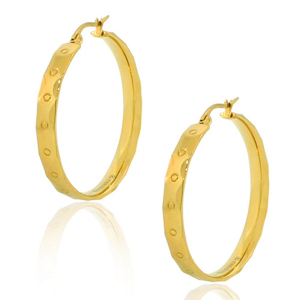 Stainless Steel Yellow Gold-Tone Classic Round Hoop Earrings