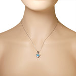 925 Sterling Silver CZ Blue Turquoise-Tone Love Heart Simulated Opal Pendant Necklace