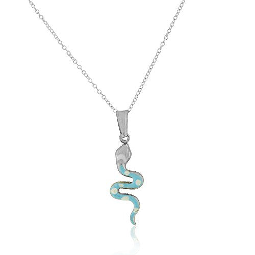 925 Sterling Silver 3D White Blue Enamel Snake Charm Pendant Necklace
