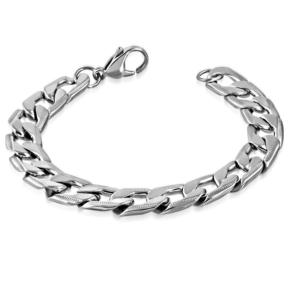 Stainless Steel Silver-Tone Classic Curb Link Chain Bracelet
