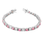 925 Sterling Silver Round Baguette White Multicolor CZ Classic Tennis Bracelet