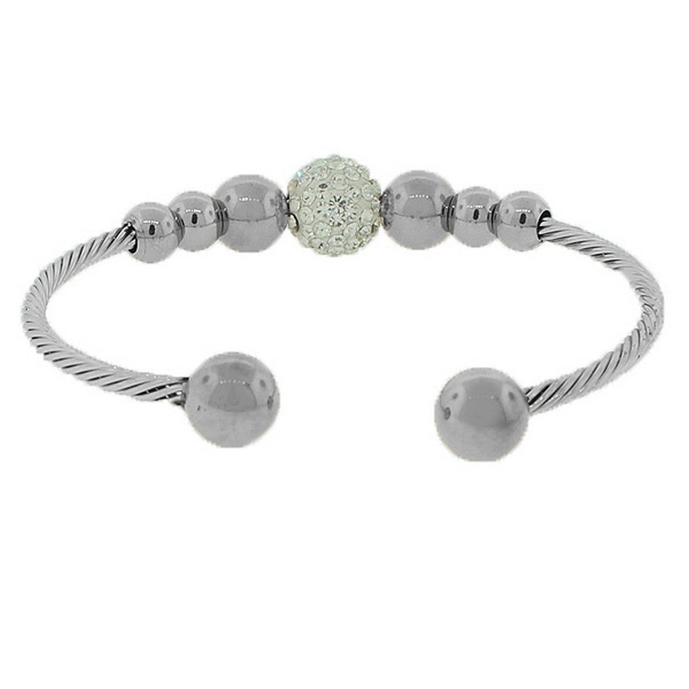 Stainless Steel  Crystal Ball Open Bangle