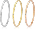 My Daily Styles Women's Tri-Color Stackable Bangle Bracelets Set, Stainless Steel with CZ Accents, 3-Piece