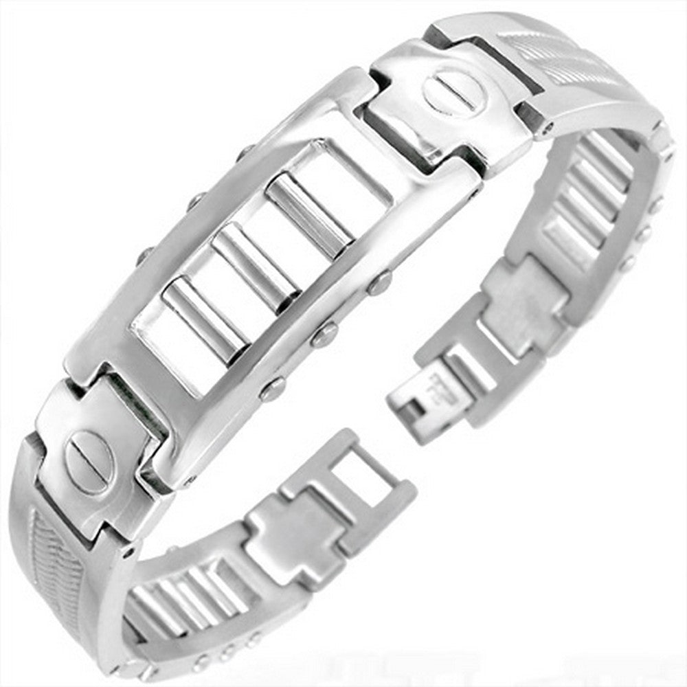 Stainless Steel Silver-Tone Twisted Cable Rope Mens Links Chain Bracelet