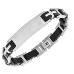 Stainless Steel Silver-Tone Religious Cross Lords Prayer Mens Chain Bracelet in Spanish