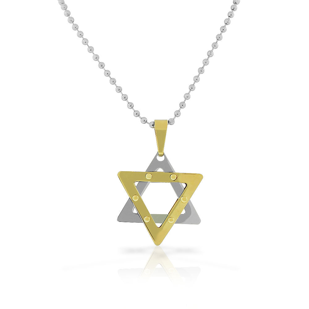 Stainless Steel Silver-Tone Gold-Tone Star of David Mens Pendant Necklace
