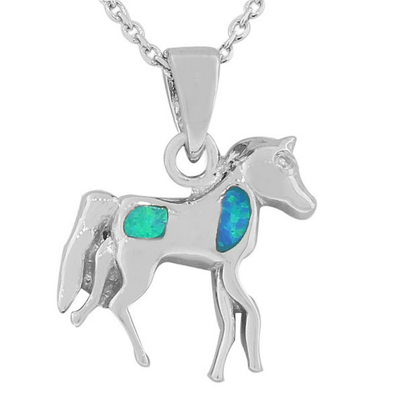 Horse Pendant Necklace Opal Inlay Sterling Silver