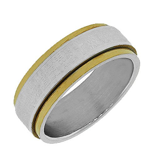 Stainless Steel Gold Silver-Tone Lords Prayer Spanish Padre Nuestro Spinner Ring Band