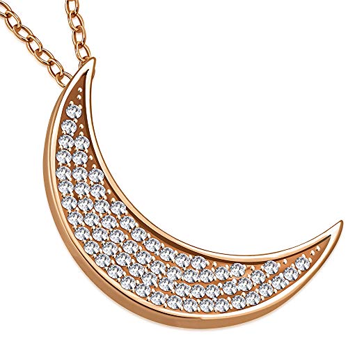 Gold Crescent Moon Necklace Sterling Silver Cubic Zirconia