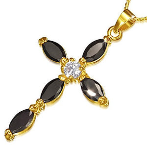 Fashion Alloy Yellow Gold-Tone Religious Cross Red CZ Pendant Necklace