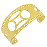 Stainless Steel Yellow Gold-Tone Cut Out Design Open End Cuff Bangle Bracelet