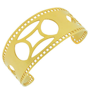 Stainless Steel Yellow Gold-Tone Cut Out Design Open End Cuff Bangle Bracelet