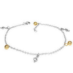Stainless Steel Two-Tone Musical Clef Music Womens Adjustable Anklet Bracelet