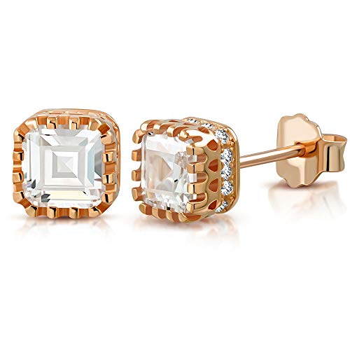925 Sterling Silver Clear White CZ Square Stud Earrings, 0.25"