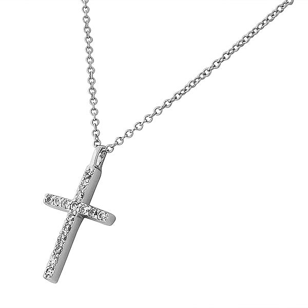 925 Sterling Silver Yellow Gold-Tone Womens Religious Cross White CZ Classic Pendant Necklace