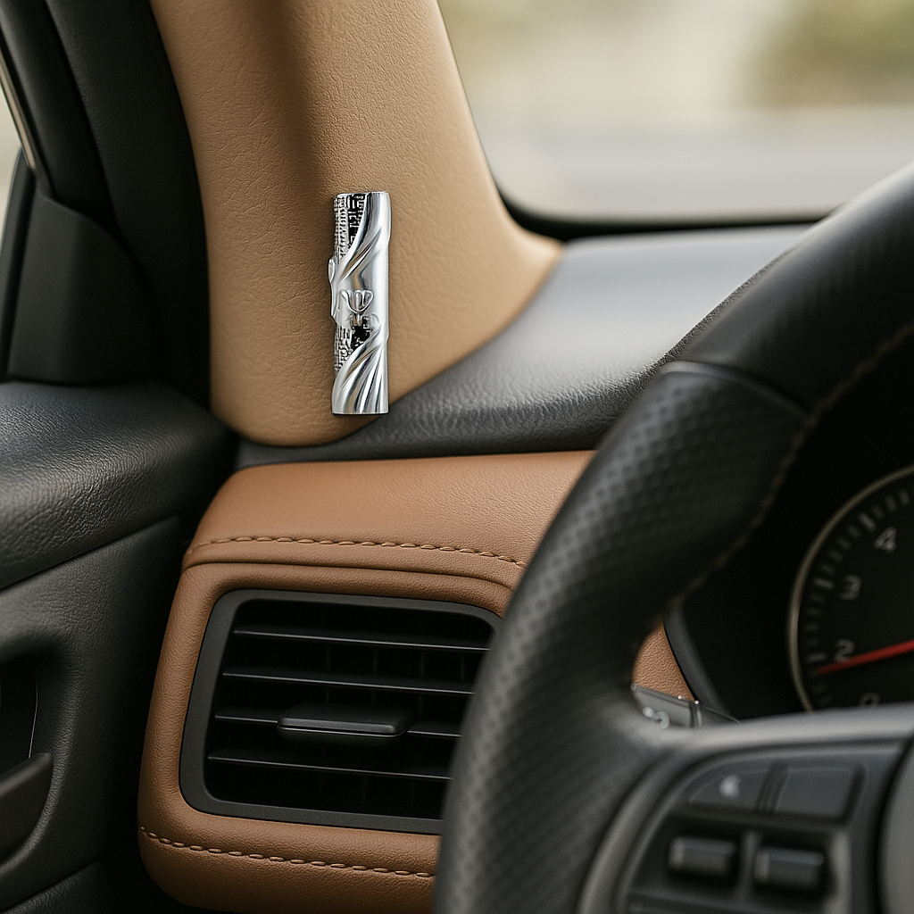 My Daily Styles Metal Nickel Car Mezuzah with Jerusalem Theme Travelers Prayer Scroll Jewish Hoshen Mezuza from Israel 2.5"