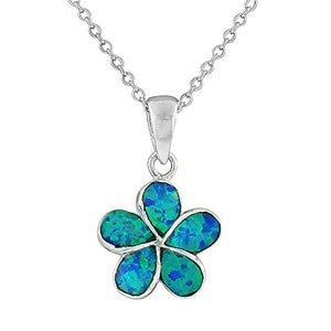 925 Sterling Silver Pink Simulated Opal Flower Floral Womens Pendant Necklace
