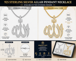 925 Sterling Silver Allah Pendant Necklace for Men, Large Muslim Islamic CZ Pendant, 24 Inch Chain, Religious Jewelry Gift