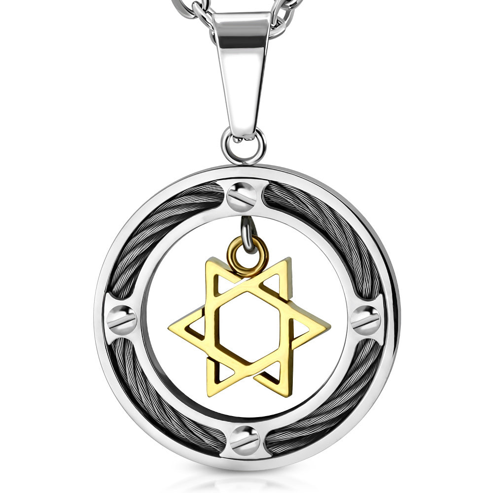 Stainless Steel Two-Tone Jewish Star of David Boys Mens Pendant Necklace