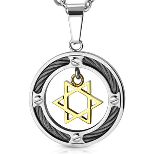 Stainless Steel Two-Tone Jewish Star of David Boys Mens Pendant Necklace