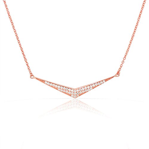 925 Sterling Silver White CZ Sideways Bar Pendant Necklace