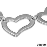 Stainless Steel Silver-Tone Love Heart Charm Womens Link Chain Bracelet