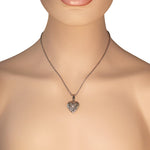 Stainless Steel Silver-Tone Love Heart White Clear CZ Locket Pendant Necklace