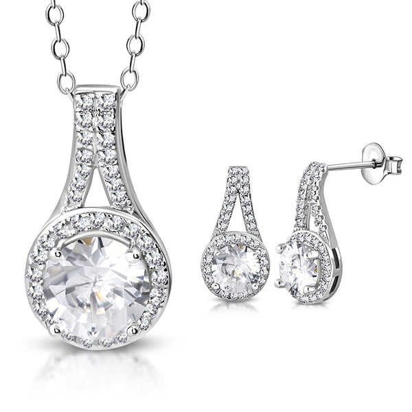 Classic Bridal Pendant Necklace Stud Drop Earrings Set