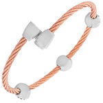 Fashion Alloy Rose Gold-Tone Twisted Cable White Blue CZ Evil Eye Bangle Bracelet