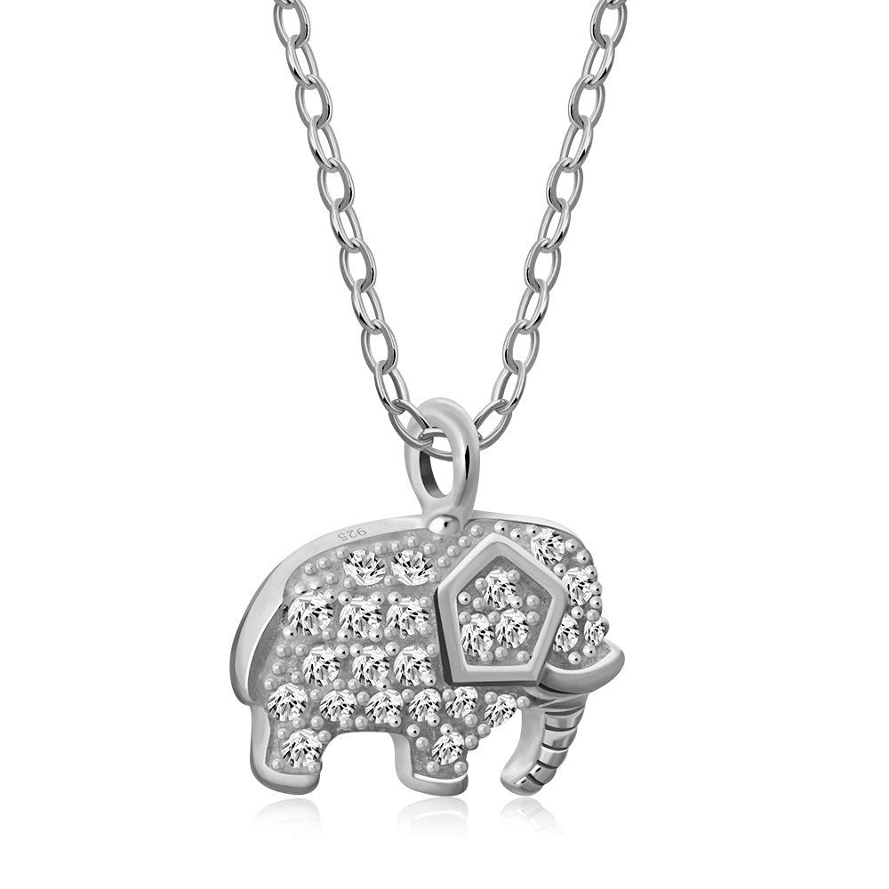 My Daily Styles 925 Sterling Silver Small Elephant CZ Pendant Necklace - 18" Silver Chain Included