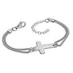 Stainless Steel Silver-Tone Religious Cross Mesh Adjustable Bracelet