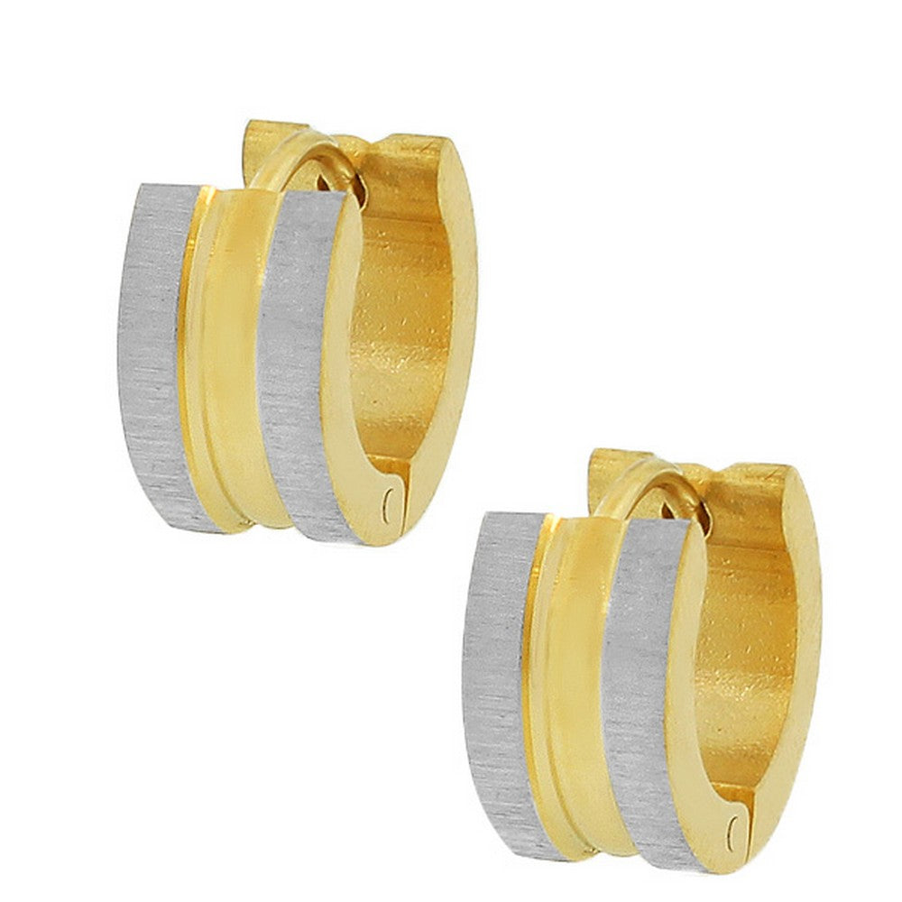 Stainless Steel Yellow Gold Silver Two-Tone Polished Matte Womens Girls Hoop Huggie Earrings